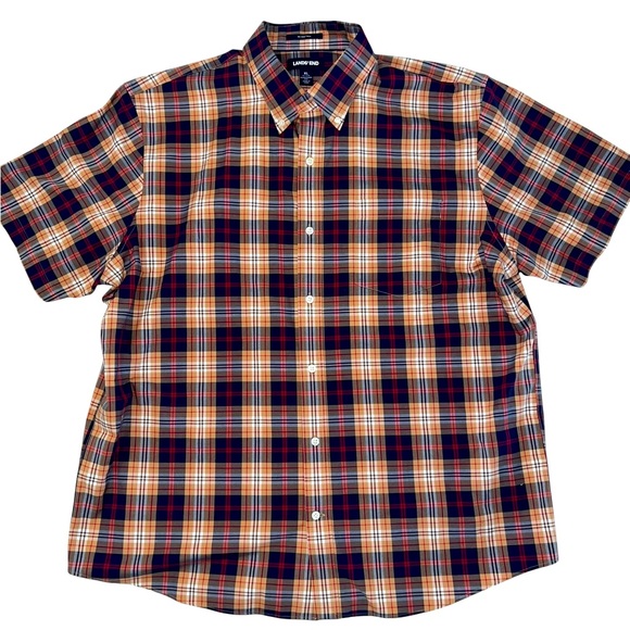 Lands' End Other - 🤩 Lands End Button Up Shirt Men’s Sz L Multicolor Plaid 100% Cotton Short Sleeve